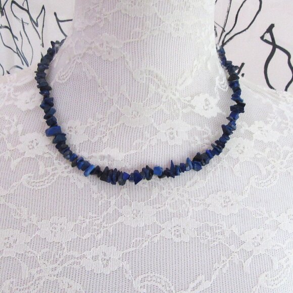 Vintage blue lapis lazuli chunky stone choker necklace - Picture 1 of 4